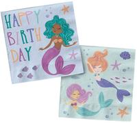 Folat 23928 Décoration d'anniversaire Bleue avec paillettes Irisé-Serviettes-Mermaid Magic-33 x 33 cm-20 pièces-Vaisselle Sirène Fille Princesse Mer Fête, Bleu