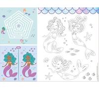 Folat 23936 d'anniversaire Bleue avec paillettes Irisé-Set de table d'activités-Mermaid Magic-6 pièces-Décoration Sirène Fille Princesse Mer Fête, Multicolore