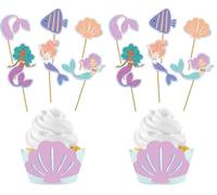 Folat 23937 d'anniversaire Bleue avec paillettes Irisé cupcakes-Mermaid Magic-6 sets-Décoration Sirène Fille Princesse Mer Fête, Multicolore (Lot de 2)