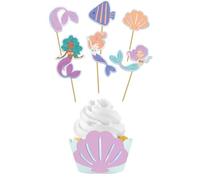 Folat 23937 d'anniversaire Bleue avec paillettes Irisé cupcakes-Mermaid Magic-6 sets-Décoration Sirène Fille Princesse Mer Fête, Multicolore