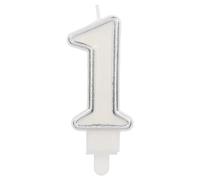 Folat 24161 Bougie Numéro - Bougie Simply Chique Silver Chiffre 1-9 cm - Bougies de Gâteau pour la décoration de D'anniversaire, Anniversaire, Anniversaires de Mariage, Gâteau de Mariage