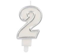 Folat 24162 Bougie Numéro - Bougie Simply Chique Silver Chiffre 2-9 cm - Bougies de Gâteau pour la décoration de D'anniversaire, Anniversaire, Anniversaires de Mariage, Gâteau de Mariage