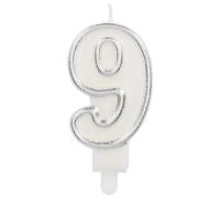Folat 24169 Bougie Numéro - Bougie Simply Chique Silver Chiffre 9-9 cm - Bougies de Gâteau pour la décoration de D'anniversaire, Anniversaire, Anniversaires de Mariage, Gâteau de Mariage