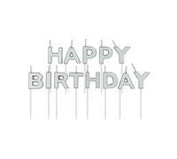 Folat 24207 Ensemble de bougies 'Happy Birthday' Argenté - 2 cm - Bougies de Gâteau pour la décoration de D'anniversaire, Anniversaire, Happy Birthday, Anniversaires de Mariage, Gâteau de Mariage