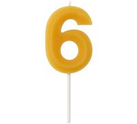 Folat 24306 Chiffre 6-Cire dábeille-4,5 cm-Fabrication de Produits naturels, Bougies numérotées d'anniversaire Résistantes aux gouttes, brûlent plus longtemps, parfum de miel, Jaune