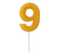 Folat 24309 Chiffre 9-Cire dábeille-4,5 cm-Fabrication de Produits naturels, Bougies numérotées d'anniversaire Résistantes aux gouttes, brûlent plus longtemps, parfum de miel, Jaune