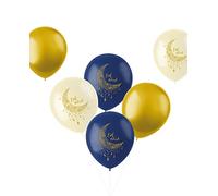 Folat 24888 Decoration Eid Mubarak Ballons Etoile Lune Blanc Or Bleu 33 cm 6 pièces - Décoration Ramadan Aid Moubarak