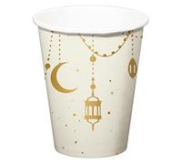 Folat 24893 Eid Mubarak Gobelets Etoile Lune Blanc Or 250 ml 8 pièces-Décoration Ramadan Aid Moubarak