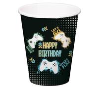 Folat 24965 Vidéo Fournitures Gobelets-Level Up-250 ml-8 pièces-Décoration Vaisselle de Fête d'anniversaire Amateurs de Jeux, Noir