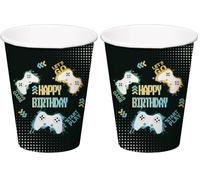Folat 24965 Vidéo Fournitures Gobelets-Level Up-250 ml-8 pièces-Décoration Vaisselle de Fête d'anniversaire Amateurs de Jeux, Noir (Lot de 2)