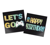 Folat 24967 Jeu Vidéo Fournitures de Fête Serviettes - Level Up - 33 x 33 cm - 20 pièces - Décoration Vaisselle de Fête d'anniversaire Amateurs de Jeux, Noir