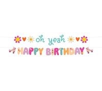 Folat 25033 Groovy Hippie Party-Fanion Lettre-Oh yeah Happy Birthday-Boho Girlz-1,5 mètre-Rétro Rainbow Peace pour Décorations, Multicolore