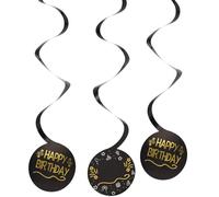 Folat 26839 Decoration Party Noir Or ArgentDécoration à suspendre-Shining Glam-3 pièces-Pour les anniversaires, y compris les autocollants numérotés de 0 à 11
