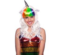 Folat 26845 Perruque Licorne Blanche avec Frange Arc-en-Ciel