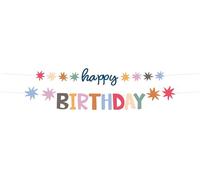 Folat 26863 Décoration Anniversaire blanche avec étoiles colorées - Ensemble de Fanion Lettre - "Happy Birthday" - Starburst - 1,5 mètre - Accessoires Fête d'anniversaire pour enfants et adultes