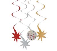 Folat 26865 Décoration Anniversaire blanche avec étoiles colorées - Décoration à Suspendre - Starburst - 6 pièces - Accessoires Fête d'anniversaire pour enfants et adultes