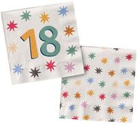 Folat 26875 Décoration Anniversaire blanche avec étoiles colorées - Serviettes - 18 - Starburst - 33 x 33 cm - 20 pièces - Vaisselle Accessoires pour Party Fête d'anniversaire pour enfants et adultes