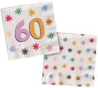 Folat 26879 Décoration Anniversaire blanche avec étoiles colorées - Serviettes - 60 - Starburst - 33 x 33 cm - 20 pièces - Vaisselle Accessoires pour Party Fête d'anniversaire pour enfants et adultes