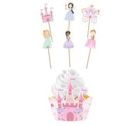 Folat 27500 Décoration d'anniversaire Princesse Rose - Set de décoration pour cupcakes - Pretty Princess - 6 sets - Vaisselle de fête de princesse pour fêtes de princesse, 25x12cm