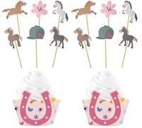 Folat 27517 d'anniversaire Rose-Set de décoration pour Cupcakes-Happy Horses-6 pièces-Party thème Cheval, Multicolore, 25x12cm (Lot de 2)