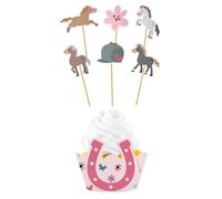 Folat 27517 d'anniversaire Rose-Set de décoration pour cupcakes-Happy Horses-6 pièces-Party thème Cheval, Multicolore, 25x12cm
