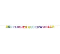 Folat 27778 Décoration d'anniversaire colorée-Guirlande de lettres-HERZLICHEN GlÜCKWUNSCH-Stripetastic-2,6 m-Articles de fête pour enfants et adultes, Multicolore