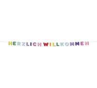 Folat 27779 Décoration d'anniversaire et de fête colorée - Guirlande de lettres - "HERZLICH WILLKOMMEN" - Stripetastic - 2,6 m - Articles de fête pour enfants et adultes