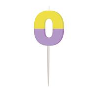Folat 27789 Décoration d'anniversaire colorée-Bougie-Stripetastic-Numéro 0-Articles de fête pour enfants et adultes, Multicolore