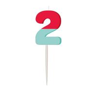Folat 27791 Décoration d'anniversaire et de fête colorée - Bougie - Stripetastic - Numéro 2 - Articles de fête pour enfants et adultes