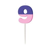 Folat 27798 Décoration d'anniversaire colorée-Bougie-Stripetastic-Numéro 9-Articles de fête pour enfants et adultes, Multicolore