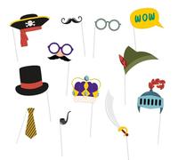 Folat Décoration d'anniversaire colorée-Set Photobooth-Garçon-Stripetastic-12 pièces-Articles de fête pour enfants et adultes, 27804, Rose