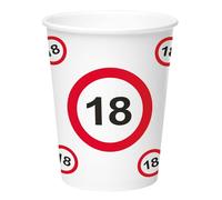 Folat 28378 Décoration d'anniversaire de panneau de signalisation - Gobelets - panneaux d'interdiction Nombre 18-250 ml - 8 pièces