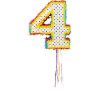 Folat 60944 - Pinata Numéro 4 Multicolore 50 cm - Piñata en Forme de Numéro 4 pour Anniversaire de 4 ou 40, Accessoires de Fête