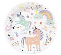 Folat 61927 Vaisselle Assiette Papier Ø 23cm 8 pièces Unicorns & Rainbows-Anniversaire Dîner, Enfants Party, Fête, Mariages, Baby Shower, Multicolore