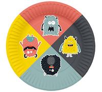 Folat 61928 Vaisselle Assiette Papier Ø 23cm 8 pièces Monster Bash-Anniversaire Dîner, Enfants Party, Fête, Mariages, Baby Shower, Dessin animé, Multicolore, 23 centimeters