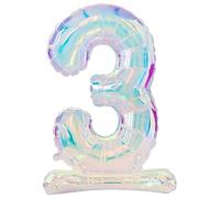 Folat 62948 Ballon Numéro 3 irisé en aluminium 72 cm-Sans hélium-Chiffres Décorations de fête, baby shower, anniversaire de mariage