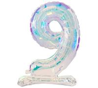Folat 62954 Ballon Numéro 9 irisé en aluminium 72 cm-Sans hélium-Chiffres Décorations de fête, baby shower, anniversaire de mariage