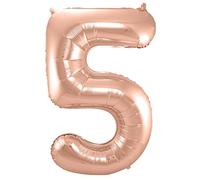 Folat 63135 Ballon Aluminium Numéro Chiffre 5 Rose Doré 86 cm-héliumballon pour Date, Anniversaire, Décoration, 8714572631358