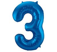 Folat 63143 Ballon Aluminium Numéro Chiffre 3 Bleu 86 cm - héliumballon pour Date d'anniversaire, Anniversaire, Décoration