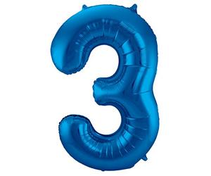 Folat 63143 Ballon Aluminium Numéro Chiffre 3 Bleu 86 cm - héliumballon pour Date d'anniversaire, Anniversaire, Décoration