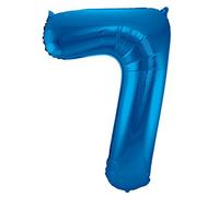 Folat 63147 Ballon Aluminium Numéro Chiffre 7 Bleu 86 cm-héliumballon pour Date, Anniversaire, Décoration, 63148