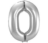 Folat 63170 Ballon Aluminium Numéro Chiffre 0 argenté-Environ 86 cm - héliumballon pour Date d'anniversaire, Anniversaire, Décoration