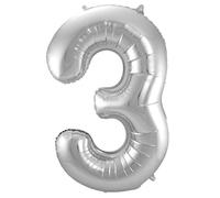 Folat 63173 Ballon Aluminium Numéro Chiffre 3 argenté-Environ 86 cm - héliumballon pour Date d'anniversaire, Anniversaire, Décoration
