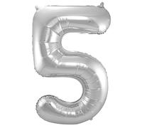 Folat 63175 Ballon Aluminium Numéro Chiffre 5 argenté-Environ 86 cm-héliumballon pour Date, Anniversaire, Décoration, 8714572631754, Silber