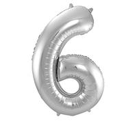 Folat 63176 Ballon Aluminium Numéro Chiffre 6 argenté-Environ 86 cm - héliumballon pour Date d'anniversaire, Anniversaire, Décoration