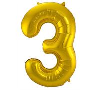 Folat 63183 Ballon Aluminium Numéro Chiffre 3 doré-Environ 86 cm - héliumballon pour Date d'anniversaire, Anniversaire, Décoration