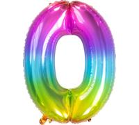 Folat 63240 Ballon Aluminium Numéro Chiffre 0 Yummy Gummy Rainbow 86 cm - héliumballon pour Date d'anniversaire, Anniversaire, Décoration