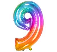 Folat 63249 Ballon Aluminium Numéro Chiffre 9 Yummy Gummy Rainbow 86 cm - héliumballon pour Date d'anniversaire, Anniversaire, Décoration