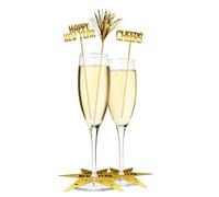 Folat 63753 Ensemble de Décoration en Verre - BlackGold HNY - 12 pièces - Décorations de réveillon du Nouvel, Fournitures de fête Happy New Year, Bonne année