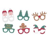 Folat 63778 Lunettes-Holly Jolly-Papier-6 pièces Couleurs, Décorations, Noël Photo Accessoires de fête, Multicolore
